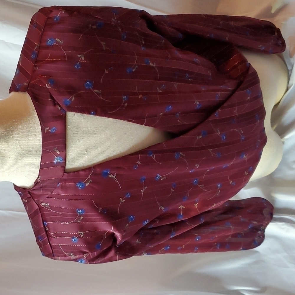 Lush Purple and Blue Rose V-Neck long sleeve blouse - Picture 2 of 5